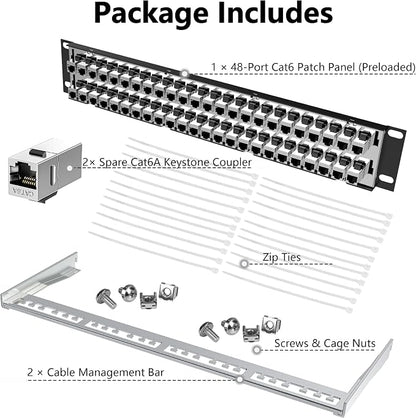 Jadaol 48-Port Shielded Cat6A Patch Panel, 19” 2U Rackmount/Wall Mount - Image 7