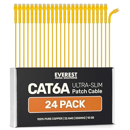Everest Ultra Slim Cat6a Ethernet Patch Cables 7ft Yellow by EverestMediaSolutions