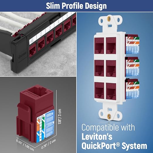 Everest 90° Angled RJ45 Cat5e Keystone Jacks 50-Pack in Red - Image 6
