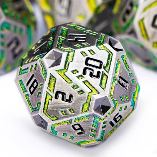 Metal DND Sci-fi Dice Set 7PCS Stripe Polyhedral Dice by OGCOPHEN
