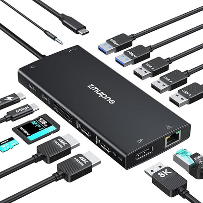 USB C Hub USB C Docking Station Dual Monitor 4K@60Hz+DP 8K@30Hz by ZMUIPNG