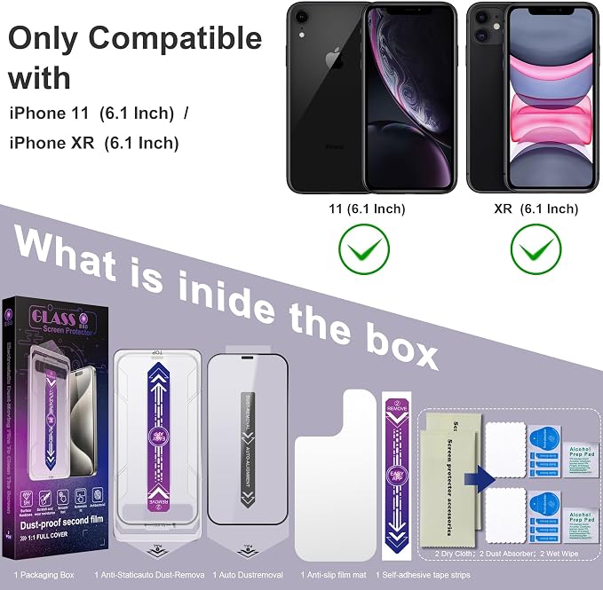 2 Pack Screen Protector for iPhone 11 / iPhon XR, 9H Tempered Glass, Full - Image 7
