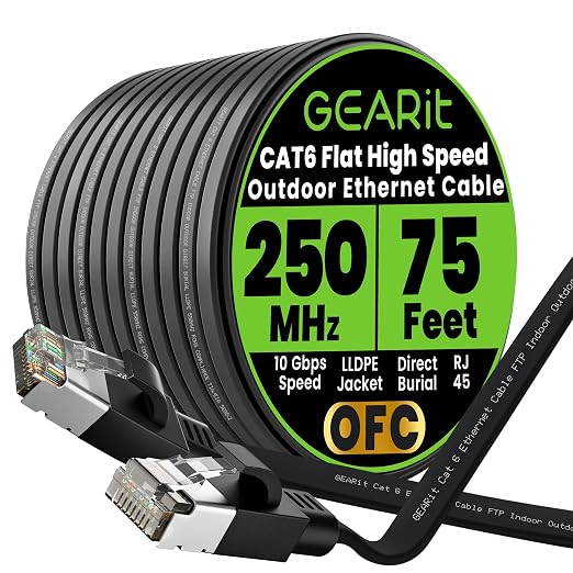 GEARit Cat 6 Outdoor Flat Ethernet Cable Direct Burial Rated LLDPE Jacket by GEARit