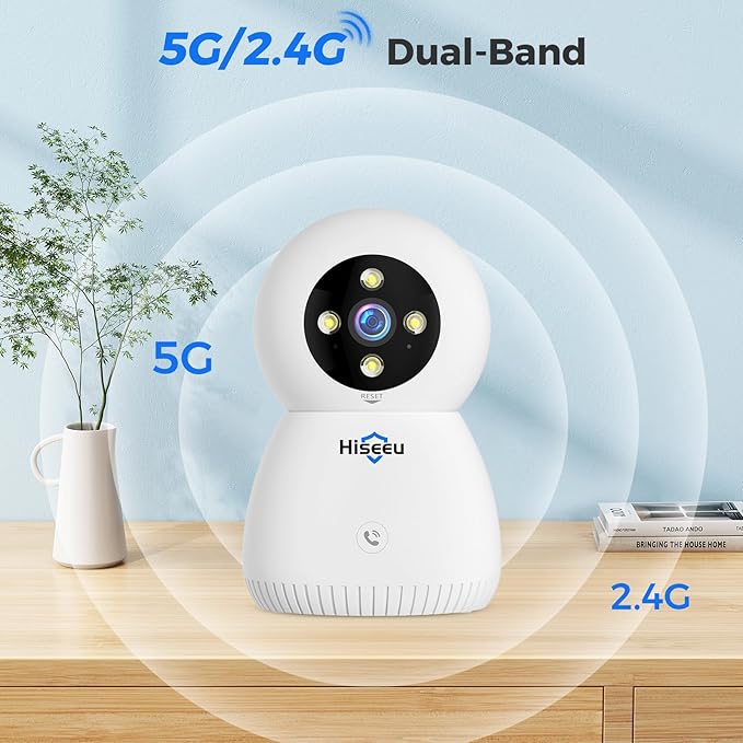 Hiseeu Indoor Security Camera, 2.4G/5G 5MP Pet Camera Baby Monitor, PTZ 360° - Image 3