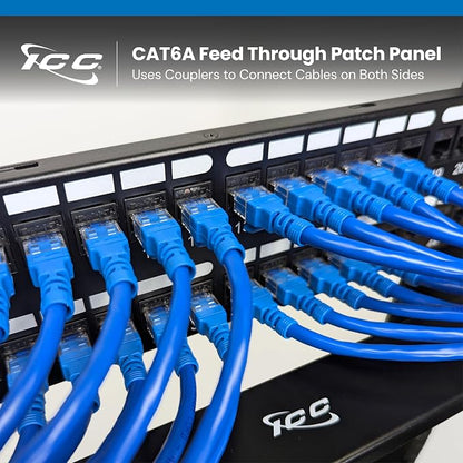ICC CAT6A Feed-Through Patch Panel, 48 Port, 2U Rackmount, RJ45 Ethernet Patch - Image 2