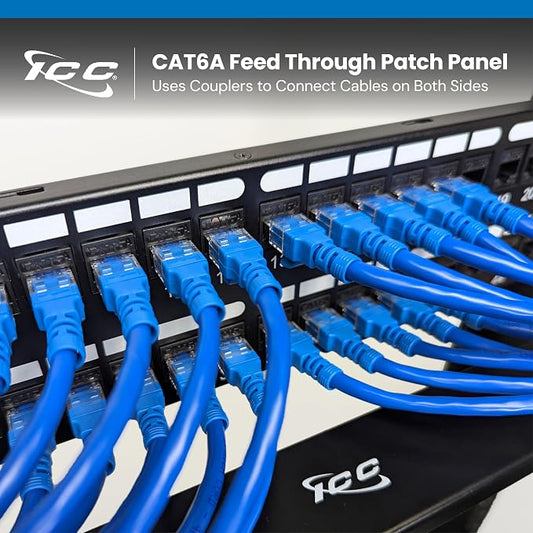 ICC CAT6A Feed-Through Patch Panel, 48 Port, 2U Rackmount, RJ45 Ethernet Patch - Image 2