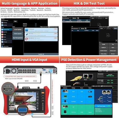 Rsrteng CCTV Tester 4K 12MP IP Camera Tester POE++ Max 90W POE Camera Test 8" - Image 7