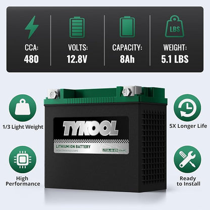 TYKOOL YTX20L-BS-STD Lithium LiFePO4 Motorcycle Battery 12v, 2X Cranking Amps - Image 6