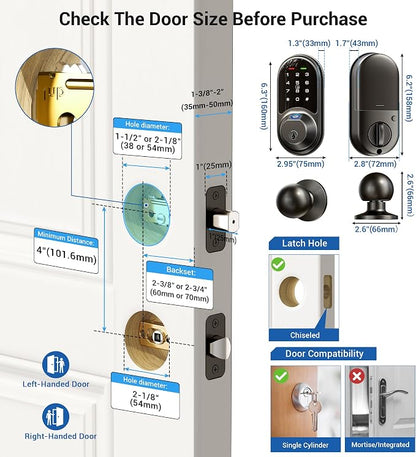 Veise RZ07C Smart Locks for Front Door, 2 Knob Handle Set, Fingerprint Keyless - Image 6