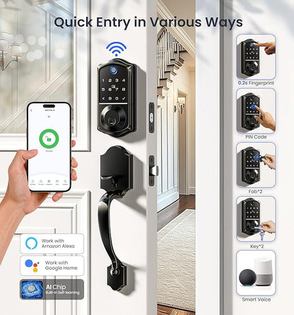 Veise VE017G-H Wi-Fi Smart Fingerprint Front Door Lock Set, Remote App Control - Image 2
