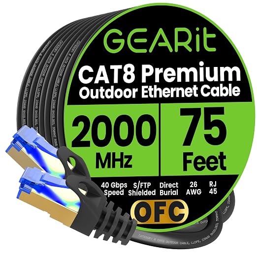 GEARit Cat8 RJ45 Shielded Cable, 40Gbps 2000Mhz SFTP Patch Cord, Heavy Duty by GEARit