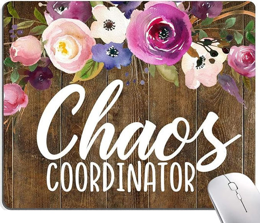 Mouse Pad, Chaos Coordinator Quotes Vintage Watercolor Floral Mouse Pad by DUADELI