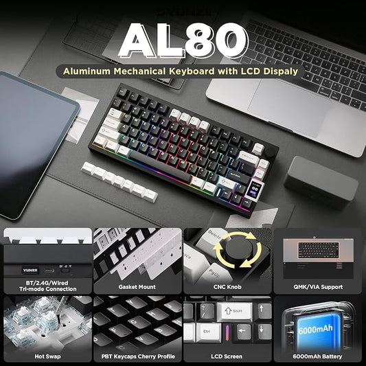 YUNZII AL80 Wireless Mechanical Keyboard, Full Aluminum CNC, Smart LCD Display - Image 2