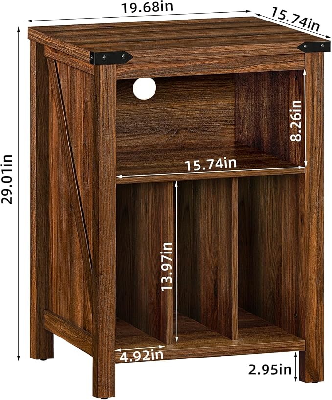 Record Player Stand with Vinyl Record Storage, Rustic Brown Record Player Table - Image 3