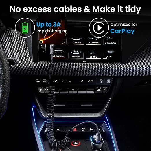 Coiled USB A to USB C 2Pack 3FT Braided Retractable Fast Charging Cable - Image 2
