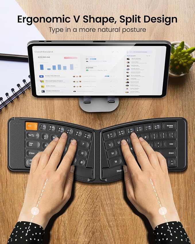 ProtoArc Ergonomic Foldable Keyboard Mouse, XKM03 Portable Folding Bluetooth - Image 2
