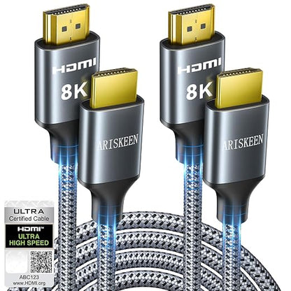 ARISKEEN 8K HDMI Cable 6FT 2-Pack, 48Gbps High Speed HDMI 2.1 Cable, 8K 60Hz by ARISKEEN