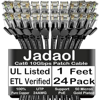 Jadaol Cat6 1ft 24 Pack Patch Cables, 10Gbps High-Speed Ethernet Patch Cables by Jadaol