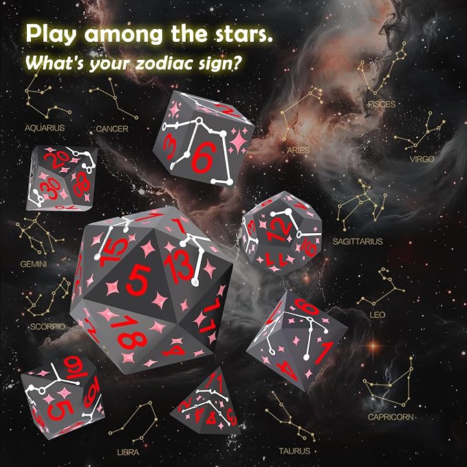 PJOY Metal Dice Set D&D Star Dice Set DND Polyhedral Dice - Image 3