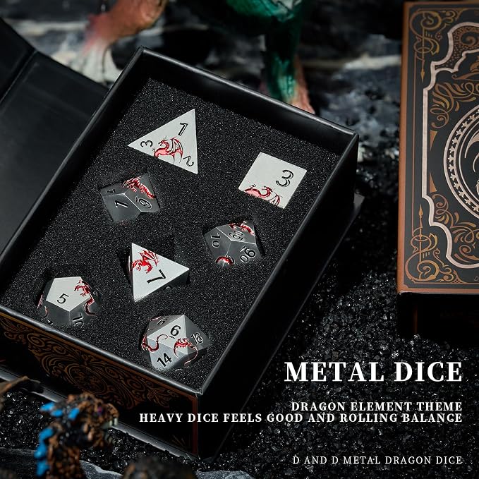 Metal Dice Set D&D, HNCCESG Polyhedral Dice 7 Piece Dice Dragon Metallic DND - Image 5
