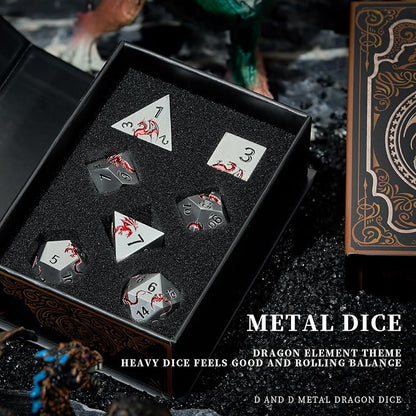Metal Dice Set D&D, HNCCESG Polyhedral Dice 7 Piece Dice Dragon Metallic DND - Image 5