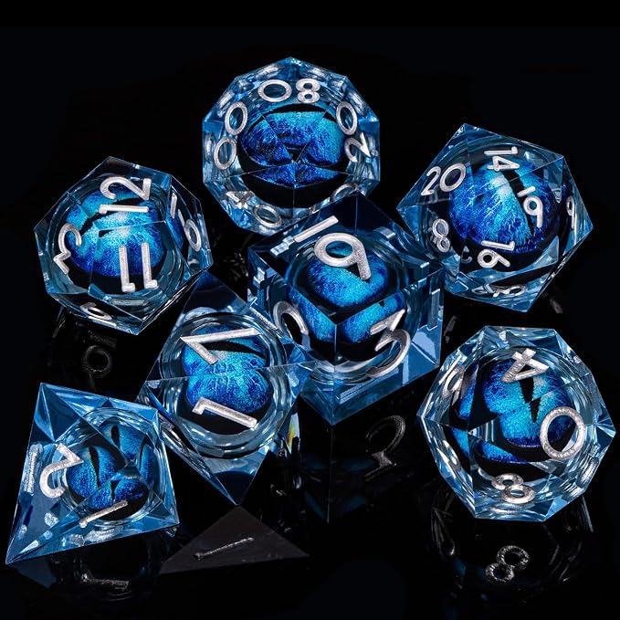 ARUOHHA DND Resin Dice Dragon Eye Dice Liquid Core Blue Sharp Edged Dice Set - Image 6