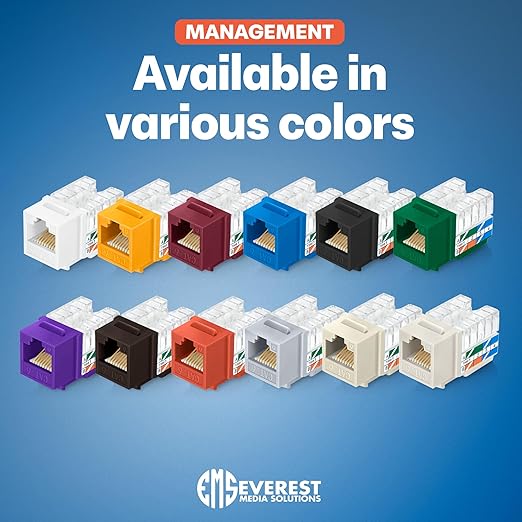 Everest 90° Angled RJ45 Cat6 Keystone Jacks 50-Pack in Light Almond | Slim - Image 7