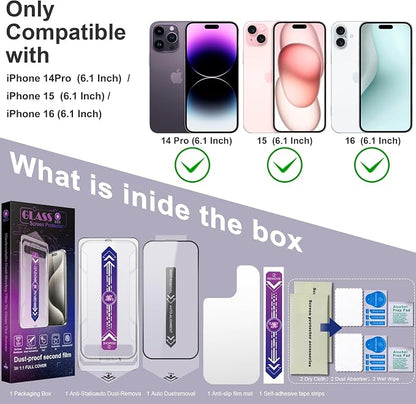 2 Pack Screen Protector for iPhone 14 Pro/iPhone 15 / iPhone 16, 9H Tempered - Image 7