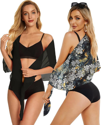 CHICGAL 2 Pieces Women Beach Sarong Bathing Suit Wrap Skirt Sheer Bikini - Image 5