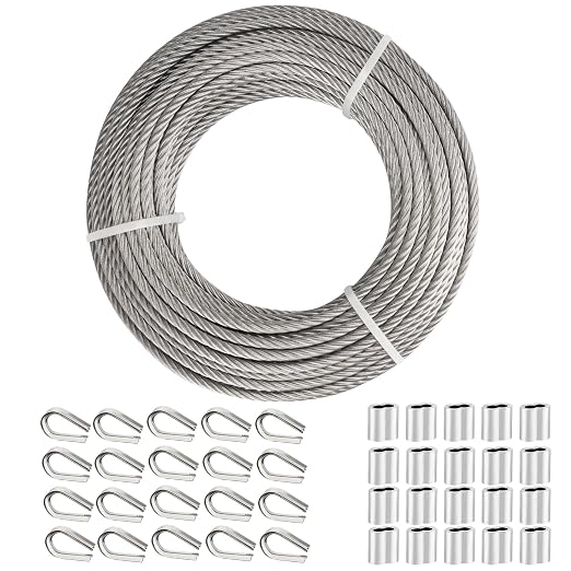 TooTaci 3/16" Stainless Steel Cable, 100ft Wire Rope by TooTaci