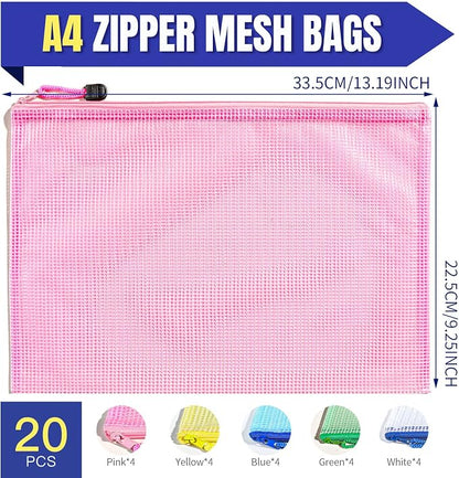 LEOBRO 20PCS Zipper Pouch, A4 Mesh Zipper Pouch Bags, Waterproof Bag, Mesh Bags - Image 2