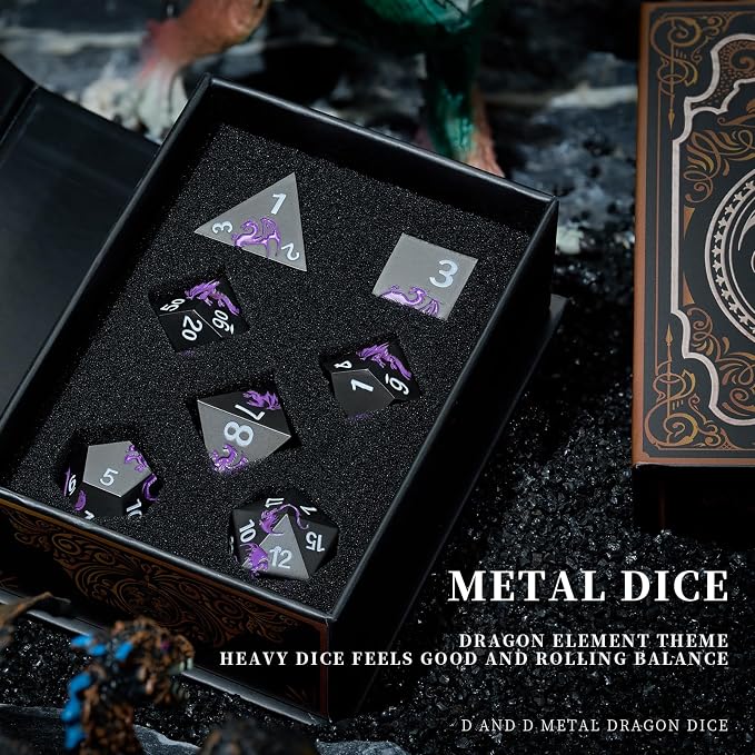 Metal Dice Set D&D, HNCCESG Polyhedral Dice 7 Piece Dice Dragon Metallic DND - Image 5