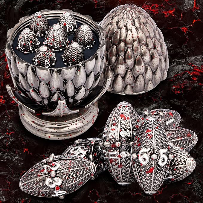 ARUOHHA DND Metal Dice Blood Splatter Dragon Egg Dice by ARUOHHA
