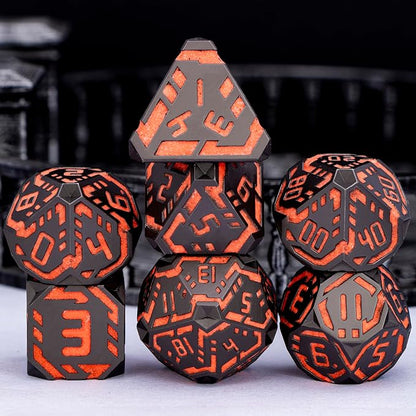 Metal DND Sci-fi Dice Set 7PCS Luminous Orange Stripe Polyhedral Dice - Image 4