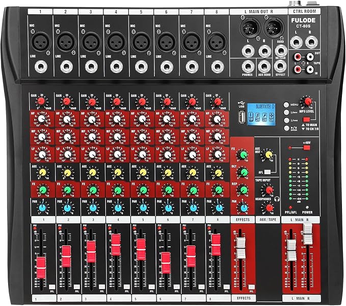8 Channel Audio Mixer, Professional Music Mixer Board DJ Mixing Console by FULODE