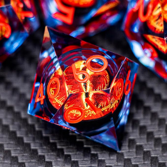 ARUOHHA DND Resin Dice Gazes Eye Dice Blue Red Liquid Core Flaming RPG Sharp - Image 5