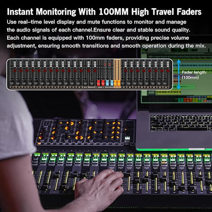 Professional Audio Mixer, 24 Channel Sound Board Mixing Console, Dual DSP Reverb - Image 3