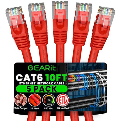 GEARit Cat 6 Ethernet Patch Cable 10 ft Red Cat6 Patch Cables 10ft Red/Ethernet by GEARit