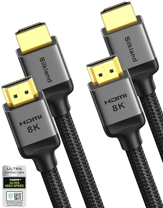 Silkland 10K 8K HDMI 2.1 Cable 2-Pack 3.3FT, Certified Ultra High Speed HDMI by Silkland