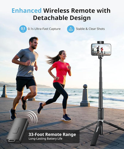 Selfie Stick Travel Tripod for iPhone Wireless Remote for Selfies, Extendable - Image 3