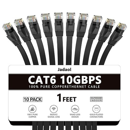 Jadaol Cat 6 Ethernet Cable 1ft 10-Pack, 10Gbps Support Cat8 Cat7 Network by Jadaol