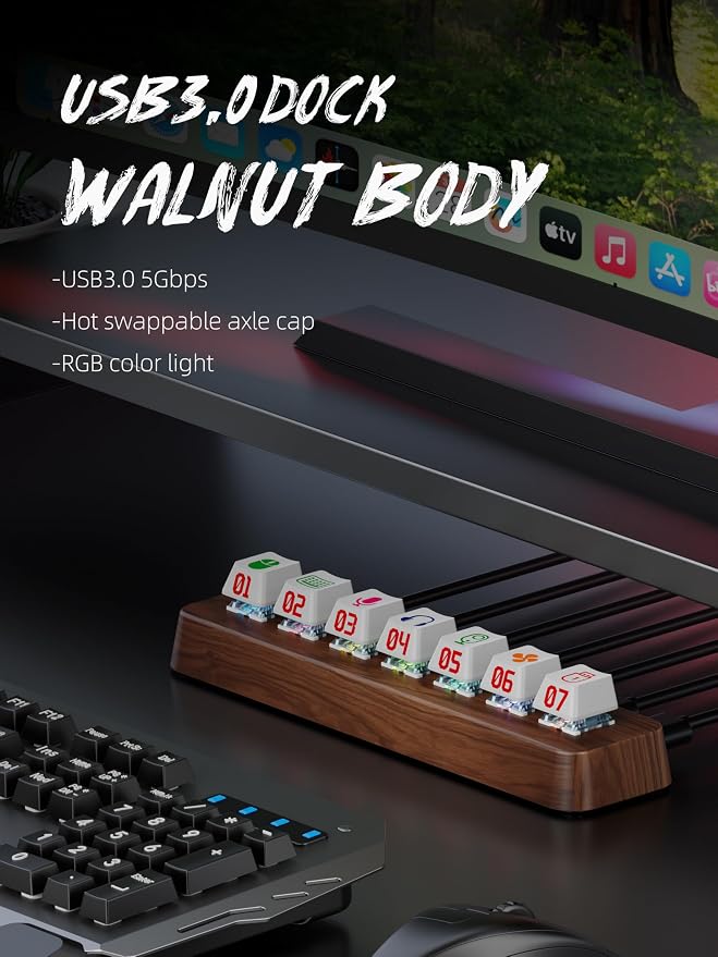 Walnut Wood 7-Port Powered USB 3.0 Hub, 5Gbps Data Transfer, Independent - Image 4