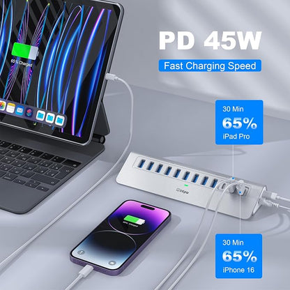 Powered USB Hub 10Gbps, intpw 12 Port USB C Hub - Image 4