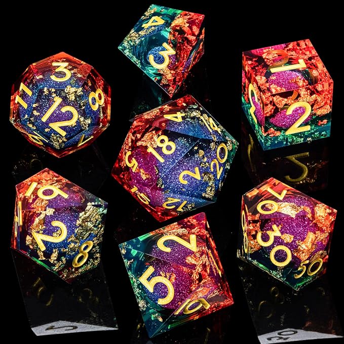 ARUOHHA Liquid Core DND Dice Set, RPG Golden Numbers Orange Green Dungeons - Image 2
