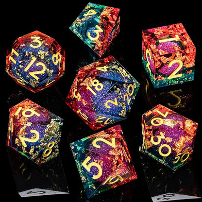 ARUOHHA Liquid Core DND Dice Set, RPG Golden Numbers Orange Green Dungeons - Image 2
