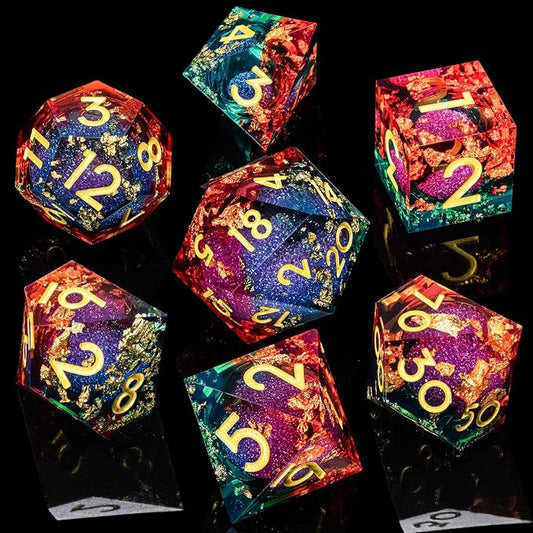 ARUOHHA Liquid Core DND Dice Set, RPG Golden Numbers Orange Green Dungeons - Image 2