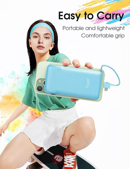 TG90° 10000mAh Power Bank with Built-in AC Wall Plug and Cables, Ultra Slim - Image 4