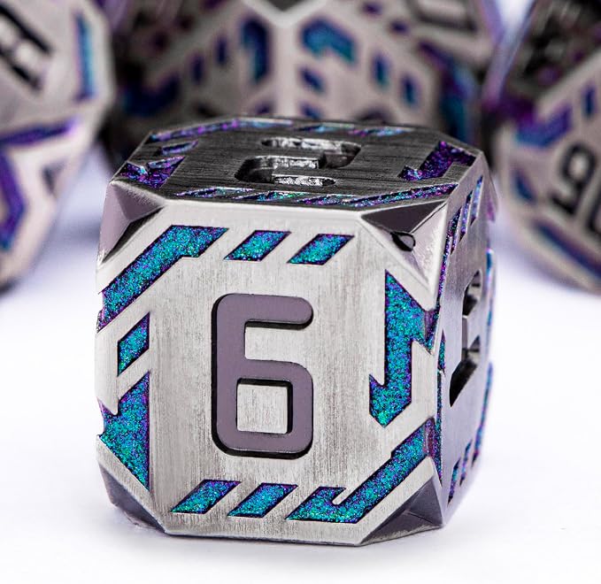 Metal DND Sci-fi Dice Set 7PCS Stripe Polyhedral Dice - Image 3