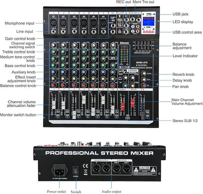 Dj Mixers 8 Channel Audio Mixer Sound Board - Image 4