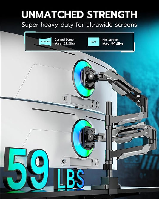 ARES WING Dual Monitor Mount, Adjustable Stacked Monitor Stand - Image 2
